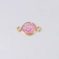 Detailed close-up of 10mm gold stainless steel charm with pink glitter resin inlay - Pink Glitter Style (1)
