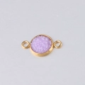 Macro shot of 10mm gold stainless steel jewelry connector with purple resin inlay - Light Purple Granular Style (11)