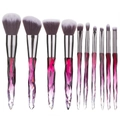 10-delige make-up borstelset met paars kristallen handvatten en zilveren ferrule details - Paars