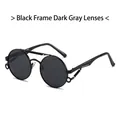 Gafas de sol redondas steampunk con montura negra y lentes grises con puente de muelle - Montura Negra Lentes Gris Negro