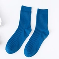 Navy blue mid-calf ribbed knit cotton crew socks with reinforced heel and toe detail - One Size / Sapphire Blue