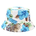 Dettaglio di un cappello da pescatore stampato che mostra trama del tessuto e cuciture - Stile D Bianco (Floreale Blu)
