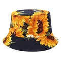 Détail du chapeau bob à fleurs de tournesol avec bord renforcé par des coutures - Taille unique / Bleu foncé