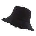 Minimalist black denim bucket hat featuring raw frayed edges and washed cotton finish - 57-58cm / Black