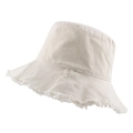 Minimalist beige frayed cotton bucket hat with distressed raw edges for women - 57-58cm / Beige