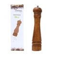 Dark brown oak wood manual pepper mill shown with its minimalist white packaging box - Color Box / 10" / Antique Silver