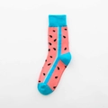 Pink mid-calf cotton sock with blue accents and black watermelon seed pattern for women - One Size / Red Base Watermelon