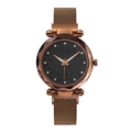 Montre quartz femme or rose avec cadran ciel étoilé et bracelet maille milanaise - Marron