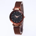 Close-up of starry sky dial with diamond indices and faceted glass on coffee mesh watch - Watch / Brown