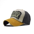 Vintage washed cotton baseball cap with MOTORS RACING TEAM patch in yellow and grey - Ginger Beige Charcoal Patchwork(6)