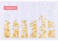 Detailed view of six-grid assorted gold metallic nail art studs in geometric shapes - Sharp Cone Teardrop Style (MDHZ-19)