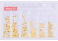 Close-up of 6-grid box containing assorted gold star and moon metal nail art charms - Crescent Rhombus Geometric Style (MDHZ-25)