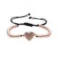 Pulsera de corazón en oro rosa con circonitas y cordón negro ajustable para mujer - Oro rosa