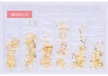 Close-up of golden hollow metal geometric shapes for DIY nail art in a 6-grid organizer - Geometric Heart Square Round Style (MDHZ-21)