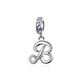 925 sterling silver charm featuring a cursive letter B with a sparkling zircon stone - Letter B