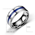 Macro detail of 8mm titanium steel ring showing polished blue inlay and inner engraving - US 6 / Men's Silver with Blue