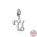 925 sterling silver initial letter U charm with zircon stone for beaded bracelets - Letter U