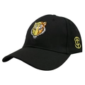 Close-up of the detailed tiger head embroidery and yellow side logo on a black baseball cap - 56-60cm Adjustable / Tiger Embroidery