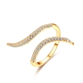 Crossed double wave adjustable ring in gold finish with micro-pave cubic zirconia - Adjustable Open / Gold
