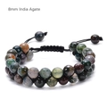 Faceted 8mm India Agate double-layer beaded bracelet with adjustable woven cord - 8mm India Agate