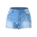 Pantaloncini in denim azzurro con strappi, schizzi di vernice bianca e bordi sfrangiati - S / Azzurro