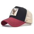 Three-tone mesh trucker hat featuring a Freedom eagle embroidery patch in vintage style - Adjustable / Red Black Beige-Eagle Embroidery(10)