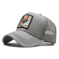 Grey cotton mesh trucker cap featuring a square rooster animal embroidery patch - Adjustable / Gray-Rooster Embroidery(7)