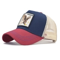 Freedom eagle embroidered trucker hat in navy, red, and beige mesh panels - Adjustable / Red Blue Beige-Eagle Embroidery(18)