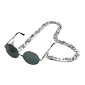 Round retro sunglasses with gunmetal frame and grey marble acrylic link eyewear chain - Grey White Marble (3)