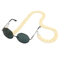 Detail of white chunky acrylic glasses chain with round black sunglasses on white background - Creamy White (10)