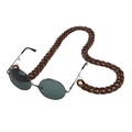 Detailed view of dark amber tortoiseshell acrylic eyewear chain on black sunglasses - Brown Tortoiseshell (5)
