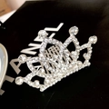 Elegant silver crown hair comb for girls with sparkling white rhinestones and heart details - Large Crown No.9