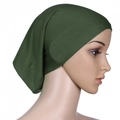 Side view of dark green mercerized cotton hijab showing soft texture and elastic fit - Army Green