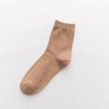 Men's breathable cotton mid-calf socks in warm camel color with ribbed cuff design - One Size / Khaki
