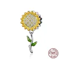 925 sterling silver sunflower charm with yellow petals and cubic zirconia stones - SCC1211 Sunflower Leaf