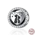 925 sterling silver heart charm with two cats and sparkling cubic zirconia stones - Pave Zirconia Heart Companion Cats (SCC1188)