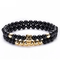 Set di bracciali a doppio strato con onice nero e ciondolo a forma di teschio d'oro - Stile Teschio Dorato (Stile 2)