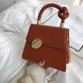 Brown vintage square handbag with a unique knot handle and gold chain strap for women - Brown
