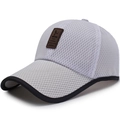 White breathable mesh baseball cap with black brim trim and brown leather patch - Adjustable / White