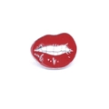 Creative red enamel biting lips brooch with silver metal plating for clothing decor - No.2 Biting Lip Style