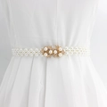Ceinture de taille élastique en perles avec boucle en feuille d'or et strass brillants - EL95-25 Décor de Feuilles Dorées