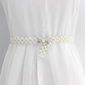 Chaîne de taille élastique pour femme en perles avec nœud en strass et pompon perlé - EL95-15 Nœud à Pompon
