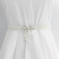 Ceinture de taille en perles blanches élégantes avec boucle noeud en strass et pompons - EL95-24 Nœud à Pompon Argenté