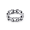 Polished silver stainless steel biker chain ring with industrial link design - Silver/Steel (KR82248-KFC)