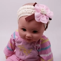 Lace baby headband featuring pink multi-layer fabric flowers and dark brown ribbon - Chiffon Pink