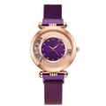 Women's quartz watch with purple Milanese mesh band and floating crystal dial design - Purple