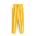 Pantalón amarillo de corte recto para mujer con cinturón ajustable y talle alto - L / Amarillo