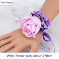 Lavender artificial rose wrist corsage for wedding bridesmaid with ribbons, 7x8cm - Wrist Corsage / Taro Purple