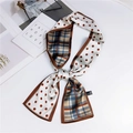 Polka dot and plaid patchwork long silk scarf with vintage blue and brown patterns - Double Sided Dot Plaid Camel