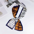 Sciarpa twilly double-face con quadri gialli e pois blu in poliestere di alta qualità - Doppia Faccia Pois Plaid Arancione